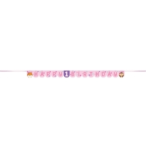 Pack of 6 Pink and Purple Happy 1st Birthday Sign Banner 93 - All
