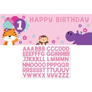 Pack of 6 Pink and Purple Happy 1st Birthday Sign Banner 60 - All