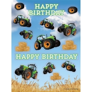 Club Pack of 48 Green and Blue Tractor Happy Birthday Party Stickers - All