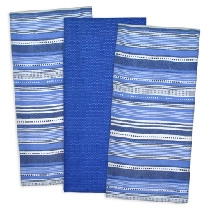 Set of 3 Nautical Blue Urban Striped Dishtowel 20 x 30 - All