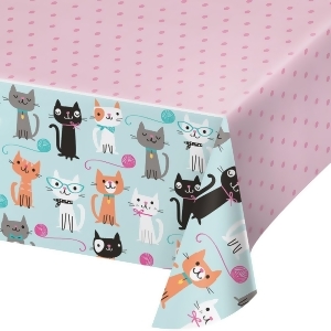 Club Pack of 12 Pink and Blue Kitten Print Dotted Themed Decorative Table Cover 102 - All