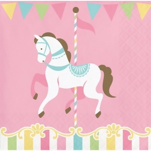 Club Pack of 192 Pink and White Carousel Themed Beverage Napkin 5 - All