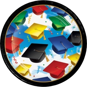 Club Pack of 96 Blue and Black Grad Celebration Designed Luncheon Plate 6.875 - All
