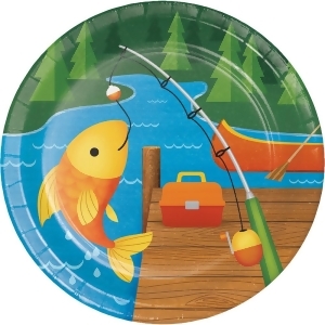 Club Pack of 12 Sea Blue and Dark Orange Fishing Themed Rounded Plate 7 - All