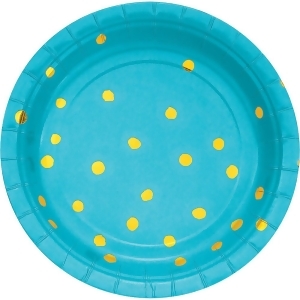 Pack of 192 Bermuda Blue and Shining Gold Foil Luncheon Party Plates 6.875 - All