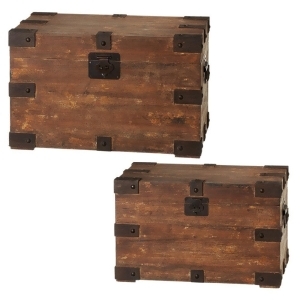 Set of 2 Pecan Brown Rustic Distressed Faux Wood Rectangular Storage Trunk 23.5 - All