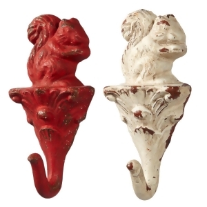 Set of 2 Red and White Distressed Finished Squirrel with Nut on Ornate Column Wall Hooks 6 - All