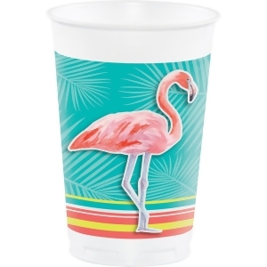 Club Pack of 96 Sky Blue and Pink Island Oasis Flamingo Plastic Cups 7 - All