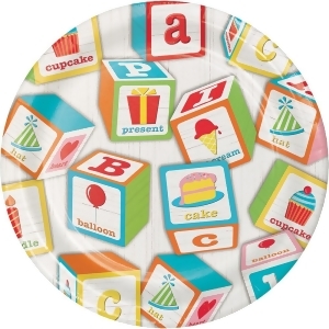 Club Pack of 96 White and Blue Abc Birthday Themed Rounded Plate 6.8 - All