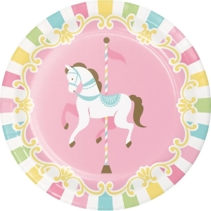 Club Pack of 96 Pink Carousel Luncheon Rounded Plate 6.8 - All