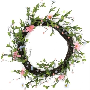 15 Green Pink and Purple Artificial Spring Floral Twig Wreath - All