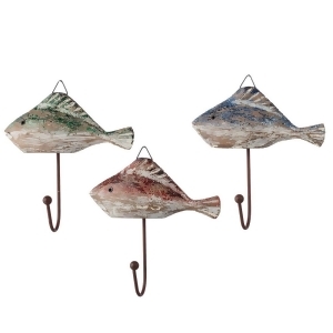 Set of 3 Lodge Style Distressed Finished Red Blue and Green Fish Wall Hook 5.5 - All
