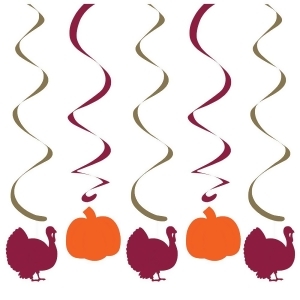 Club Pack of 60 Harvest Turkey and Pumpkin Hanging Decorative Swirls 24 - All