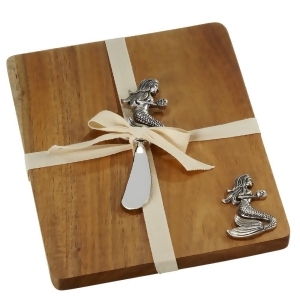 Set of 2 Brown Wooden Mermaid Cheese Board and Spreader Sets 8.75 - All
