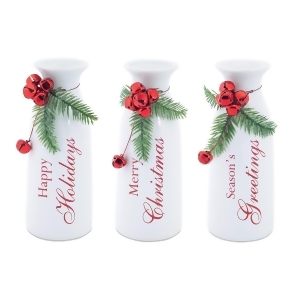 Set of 3 White Milk Bottle Christmas Decorations with Jingle Bells 9 - All