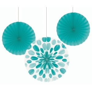 Club Pack of 18 Teal Lagoon Hanging Tissue Paper Fan Party Decorations 16 - All
