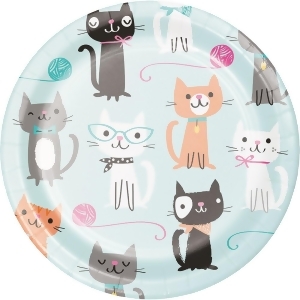 Club Pack of 96 Sea Blue and White Purr-Fect Party Luncheon Plate 6.8 - All