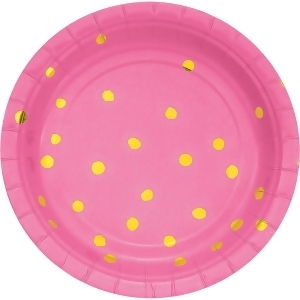 Pack of 96 Candy Pink and Shining Gold Foil Luncheon Party Plates 6.875 - All