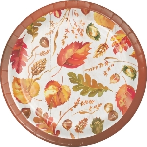 Pack of 96 White and Red Spring Falling Leaf Printed Rounded Plate 6.875 - All