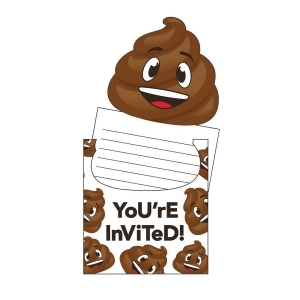 Club Pack of 48 White and Brown Poop Emoji Face Fun Party Invitation Pop-up Card 8.7 - All