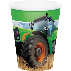 Club Pack of 96 Green Tractor Disposable Hot and Cold Beverage Cups 9oz - All