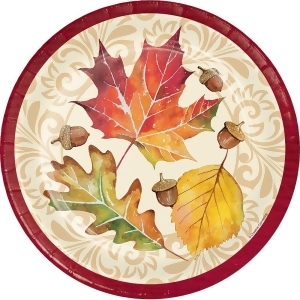 Club Pack of 96 Yellow and Red Fallen Leaves Decorative Dinner Plate 8.875 - All