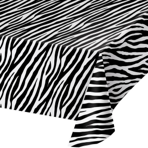 Club Pack of 6 White and Black Zebra Print Decorative Dining Table Cover 108 - All