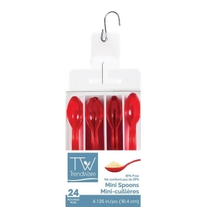 Club Pack of 144 Translucent Red Bpa Mini Spoons with Clip Strip 4.1 - All