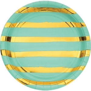 Pack of 96 Mint Green and Shining Gold Foil Dinner Party Plates 8.875 - All