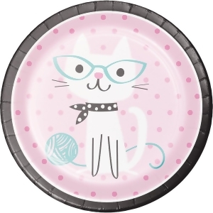 Club Pack of 96 Pink and White Purr-Fect Party Luncheon Plate 8.8 - All