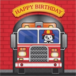 Pack of 192 Multicolored Fire Truck Happy Birthday Disposable Luncheon Napkins 6.5 - All