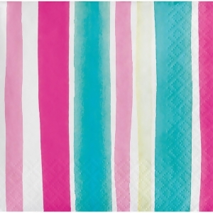 Pack of 288 Pink Blue and Yellow Tropical Stripes 3-Ply Beverage Napkins 5 - All