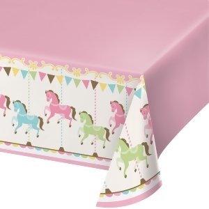 Club Pack of 6 Multicolored Carousel Horse Border Print Table Covers 54 x 102 - All