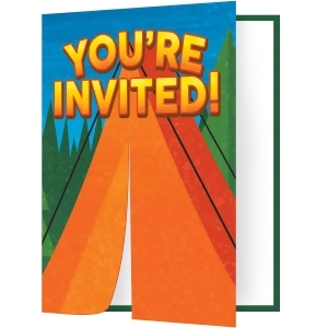 Pack of 48 Blue and Green Camp Out Invitation Die-cut Foldover 7.5 - All