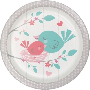 Club Pack of 96 Pink and White Little Birds Round Dinner Plate 6.87 - All