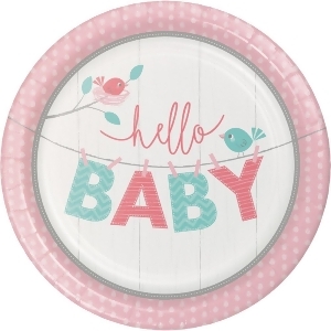 Club Pack of 96 Pink and White Hello Baby Round Dinner Plate 6.8 - All