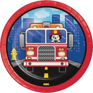 Club Pack of 96 Blue and Red Flaming Fire Truck Dinner Plate 6.8 - All