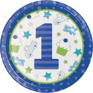 Club Pack of 96 Blue and White Doodle 1st Birthday Plate 8.87 - All