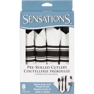 Club Pack of 48 White and Black Printed Pre-rolled Cutlery Napkin 8.75 - All