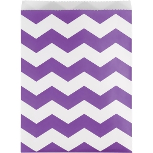Club Pack of 120 Purple and White Chevron Striped Large Decorative Paper Party Treat Bags 11 - All