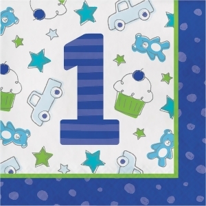 Club Pack of 192 Blue and Green Doodle 1st Birthday Luncheon Napkin 12.875 - All