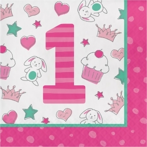 Club Pack of 192 Pink and Green Doodle 1st Birthday Luncheon Napkin 12.875 - All
