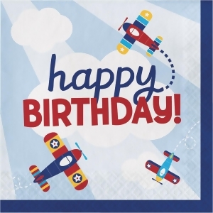 Pack of 192 Multicolored Lil' Flyer Airplane Happy Birthday Disposable Party Luncheon Napkins 6.5 - All