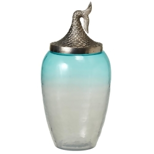 14.25 Transparent Blue Glass Ombre Canister w/ Silver Mermaid Tail Lid Large - All