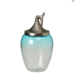11.75 Transparent Blue Glass Ombre Canister w/ Silver Mermaid Tail Lid Small - All