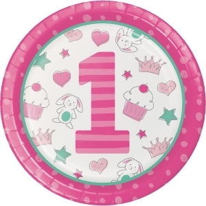 Club Pack of 96 Pink and White Doodle 1st Birthday Plate 8.87 - All