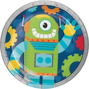 Club Pack of 96 Blue and Green Party Robot Dinner Plate 6.87 - All