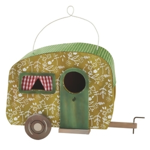 8 Brown and Green Classic Camper Bird House with Floral Print - All