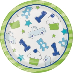 Club Pack of 96 Blue and White Doodle 1st Birthday Plate 6.87 - All