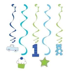 Club Pack of 30 Blue and Green Doodle 1st Birthday Assorted Dizzy Dangler 10.3 - All